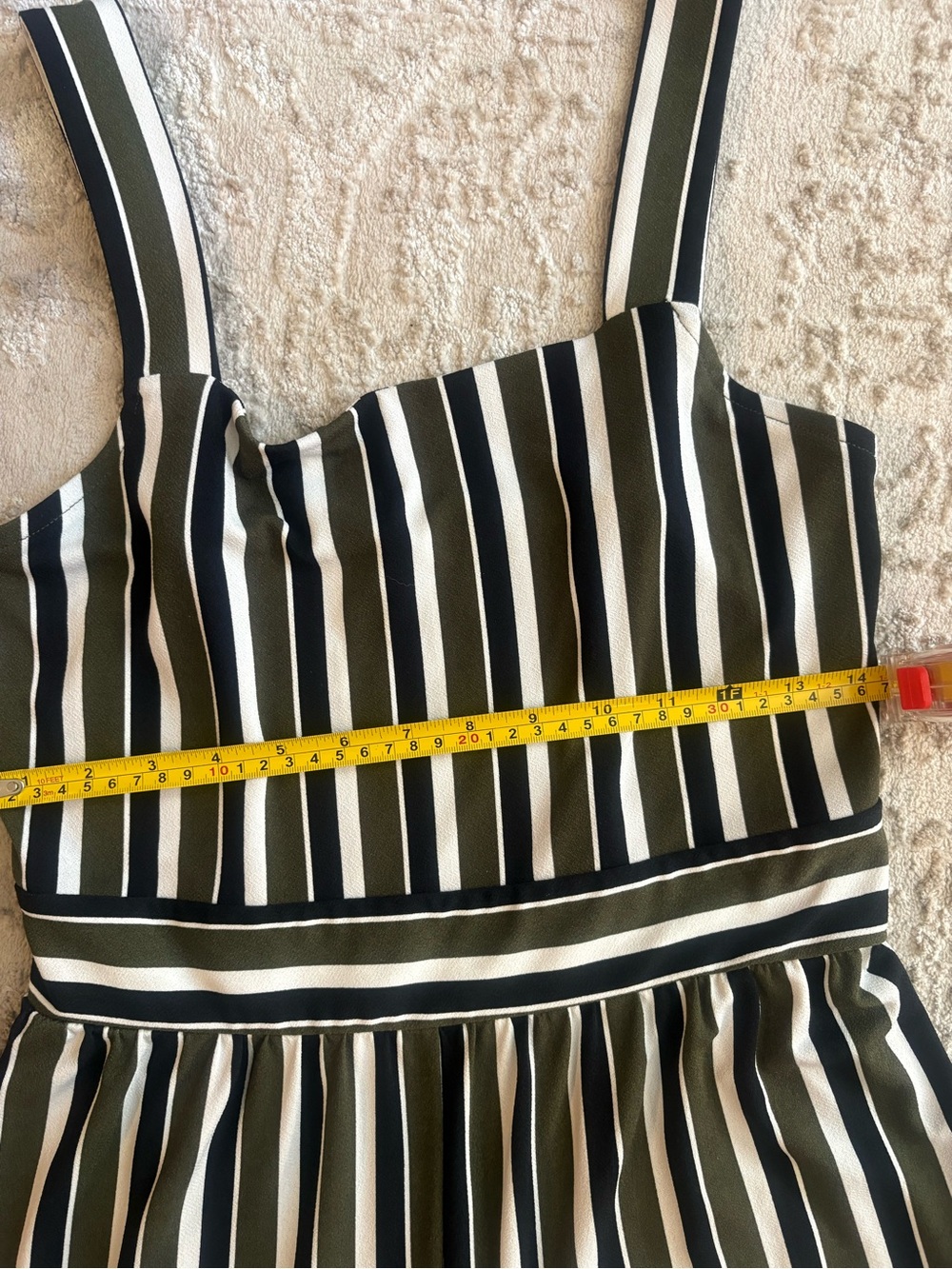Express Olive and White Striped Women's Cropped Jumpsuit - Picture 6 of 8